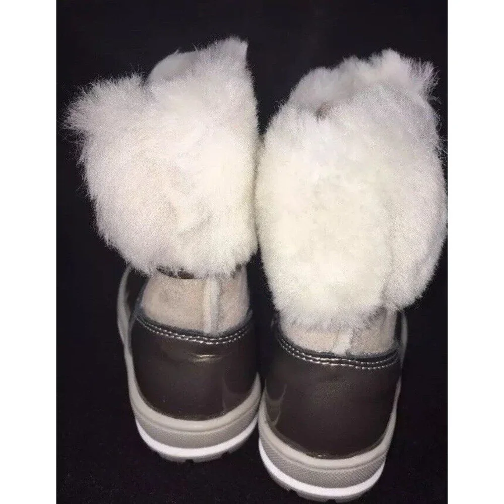 Ciao Bimbi baby Girls Toddler Boots Gold Leather Fur sz us 5.5 Italy eu 21